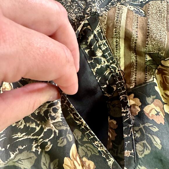 100% Silk Xposure VTG Women's PL Petite Large Black Tan Floral Full Zip Jacket - Picture 6 of 8